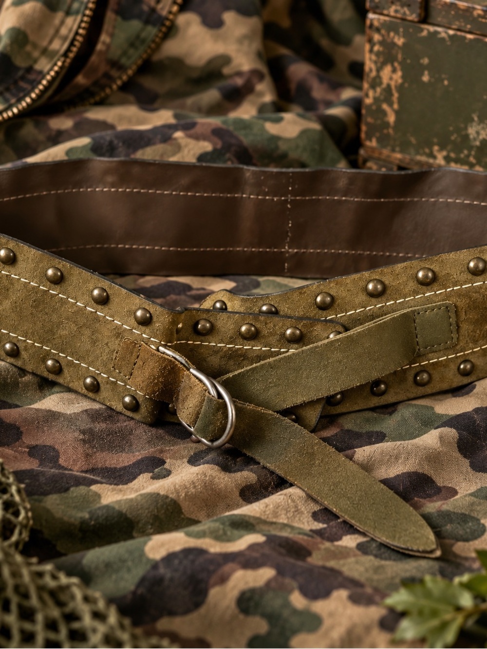Old Navy Genuine Leather Olive Green Studded Suede Men's Belt